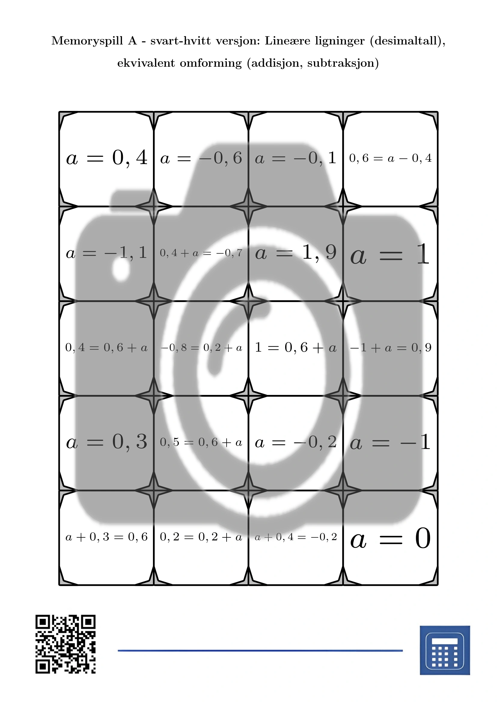 Memoryspill: Lineære ligninger (desimaltall), ekvivalent omforming (addisjon, subtraksjon) - Bilde 3