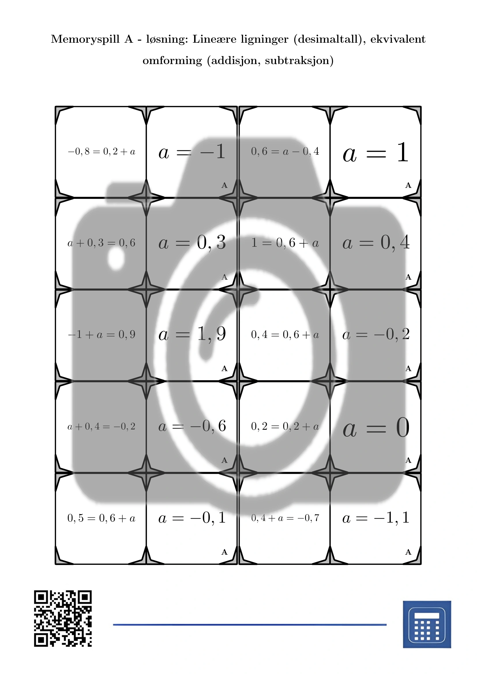 Memoryspill: Lineære ligninger (desimaltall), ekvivalent omforming (addisjon, subtraksjon) - Bilde 4