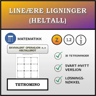 Tetromino: Lineære ligninger (heltall), ekvivalent omforming (multiplikasjon, divisjon), heltallig rot