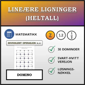 Domino: Lineære ligninger (heltall), ekvivalent omforming (multiplikasjon, divisjon)