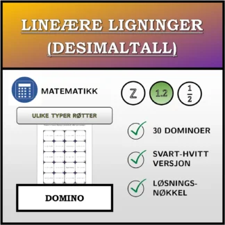 Domino: Lineære ligninger (desimaltall), ulike typer løsninger