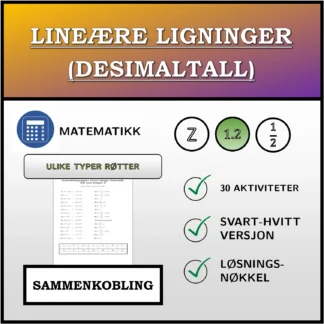 Sammenkoblingsoppgave: Lineære ligninger (desimaltall), ulike typer løsninger