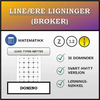 Domino: Lineære ligninger (brøker), ulike typer løsninger