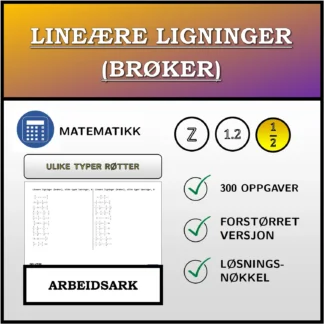Arbeidsark: Lineære ligninger (brøker), ulike typer løsninger