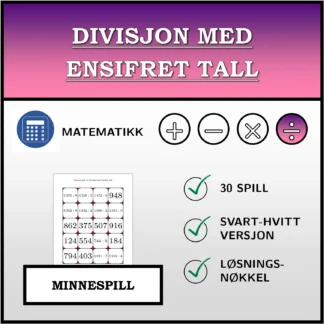 Memoryspill: Divisjon med ensifret tall