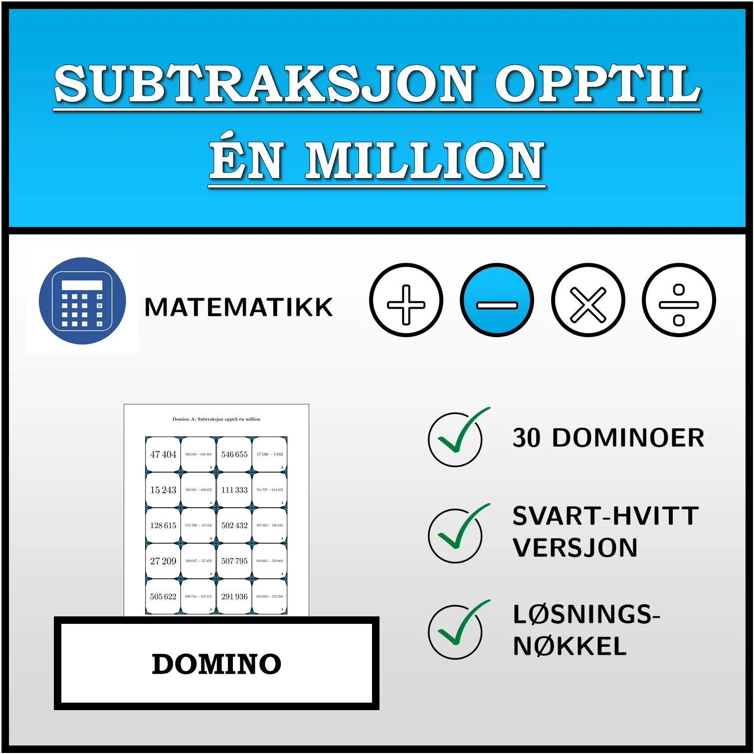 Domino: Subtraksjon opptil én million