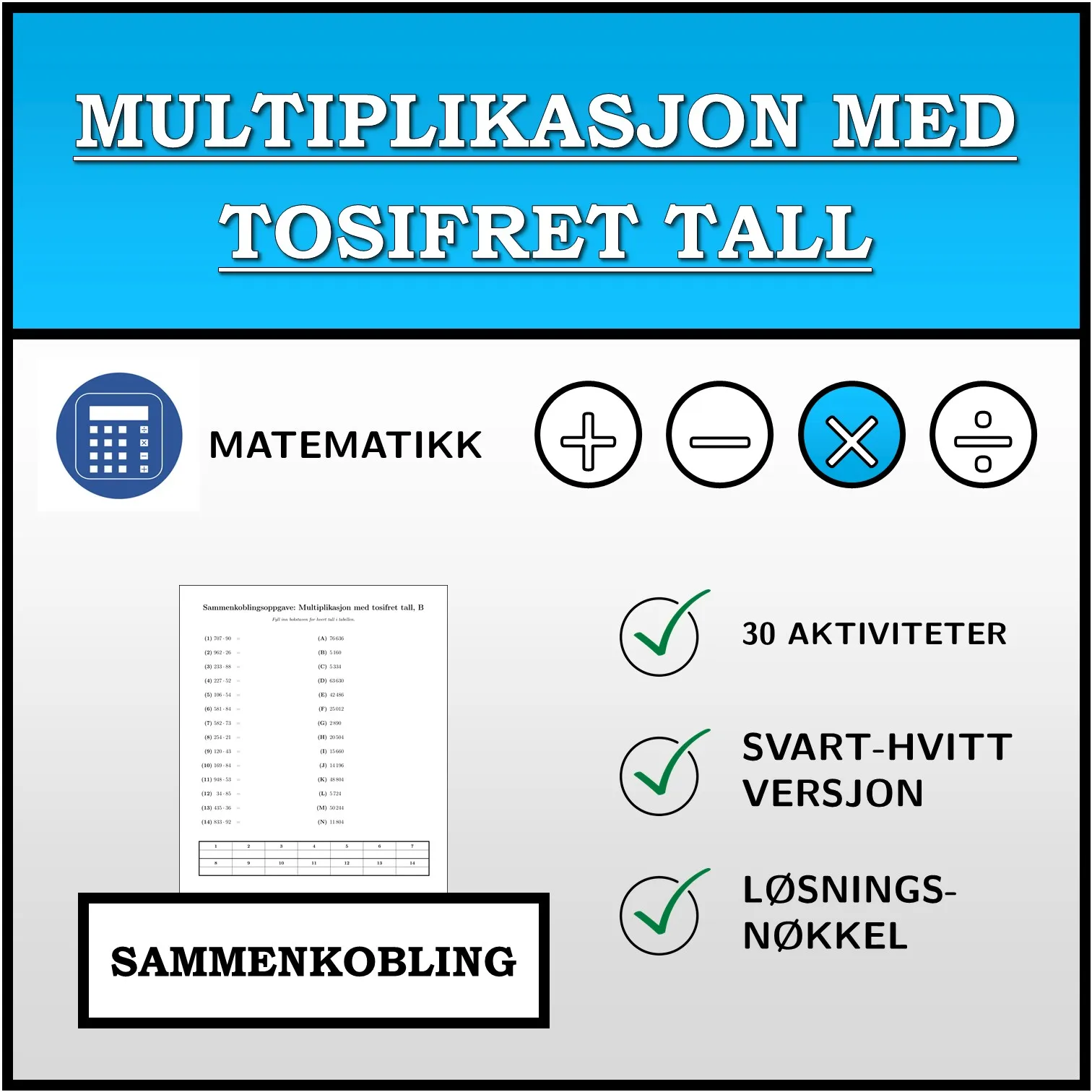 Sammenkoblingsoppgave: Multiplikasjon med tosifret tall