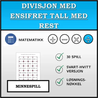 Memoryspill: Divisjon med ensifret tall med rest