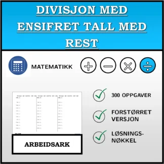 Arbeidsark: Divisjon med ensifret tall med rest