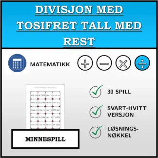 Memoryspill: Divisjon med tosifret tall med rest