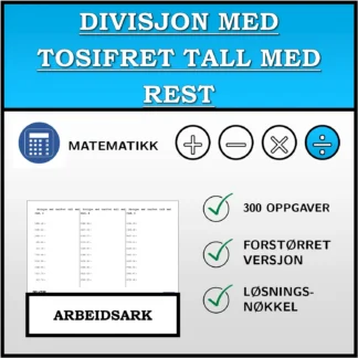 Arbeidsark: Divisjon med tosifret tall med rest