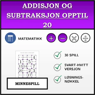 Memoryspill: Addisjon og subtraksjon opptil 20