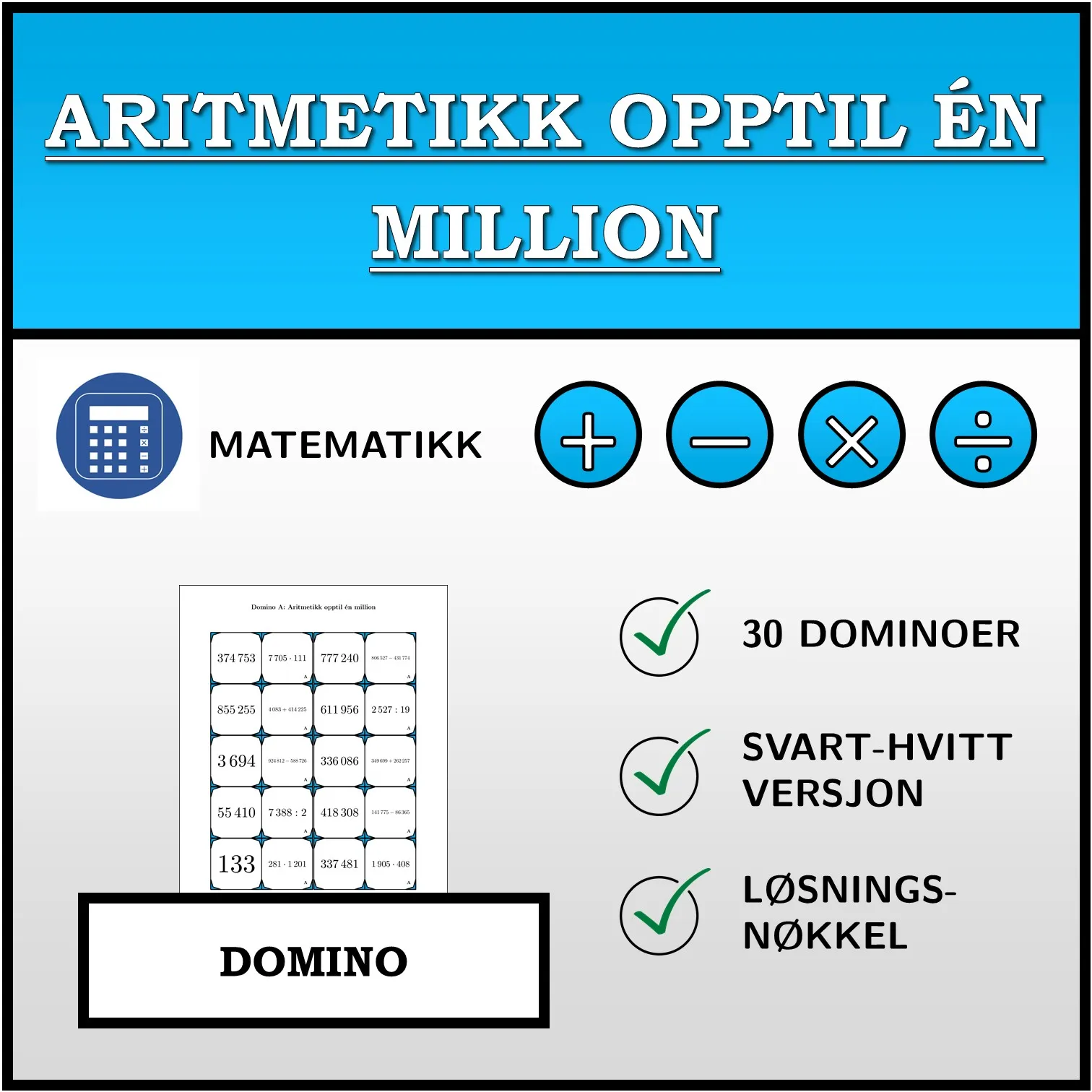Domino: Aritmetikk opptil én million
