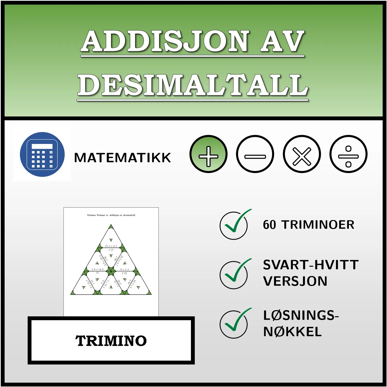 Trimino: Addisjon av desimaltall