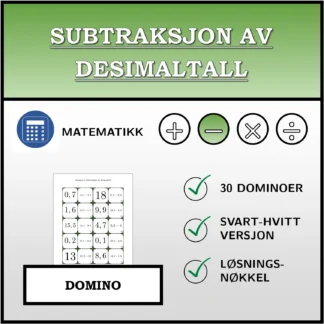 Domino: Subtraksjon av desimaltall