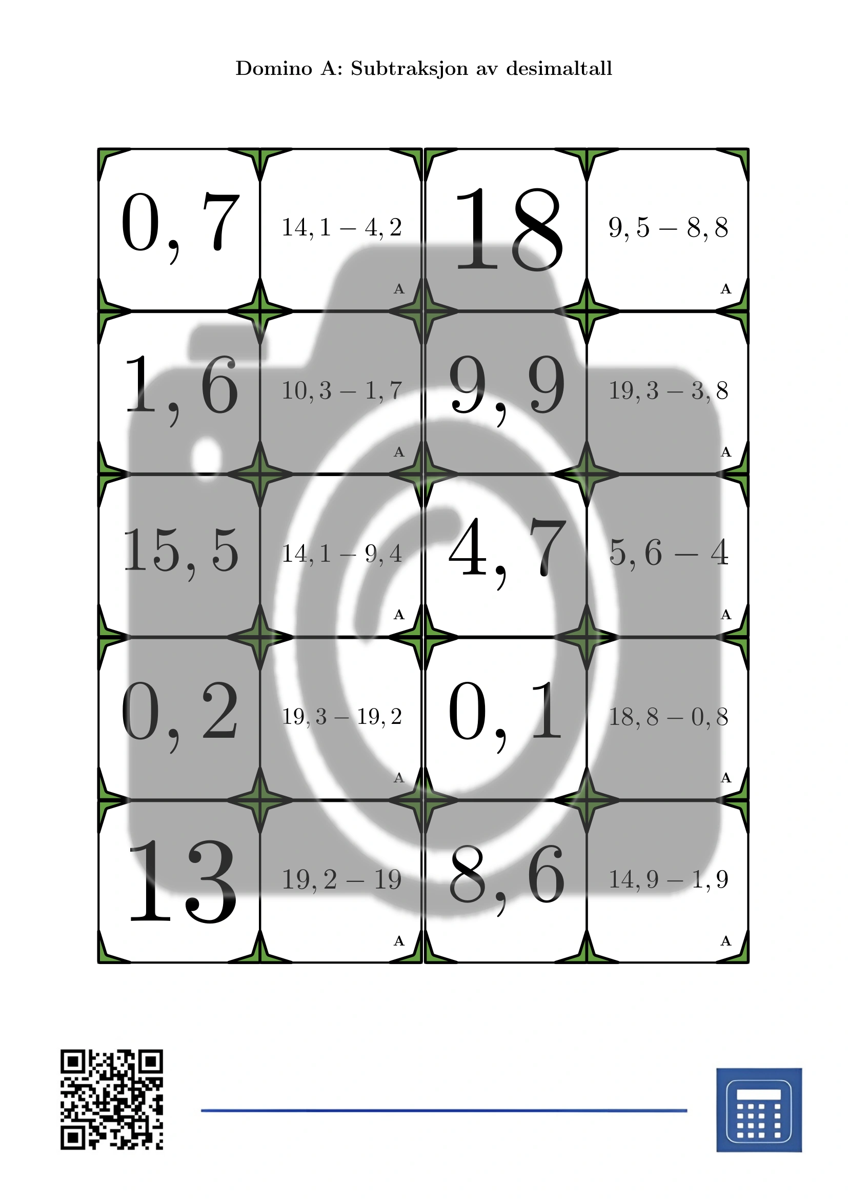 Domino: Subtraksjon av desimaltall - Bilde 2