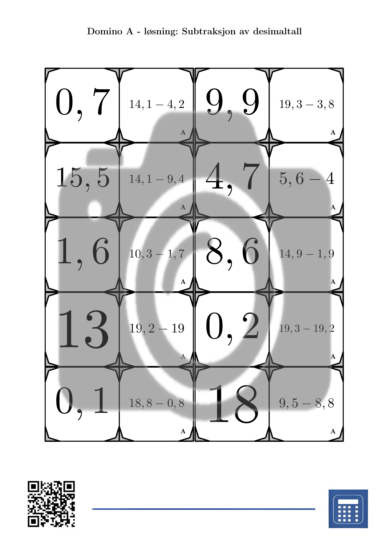 Domino: Subtraksjon av desimaltall - Bilde 4