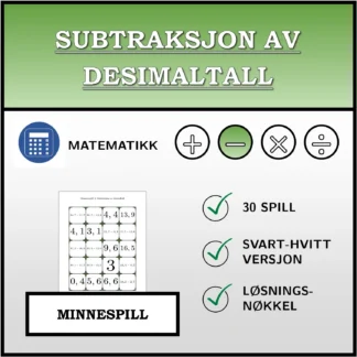 Memoryspill: Subtraksjon av desimaltall