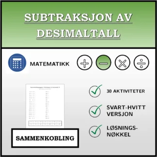 Sammenkoblingsoppgave: Subtraksjon av desimaltall