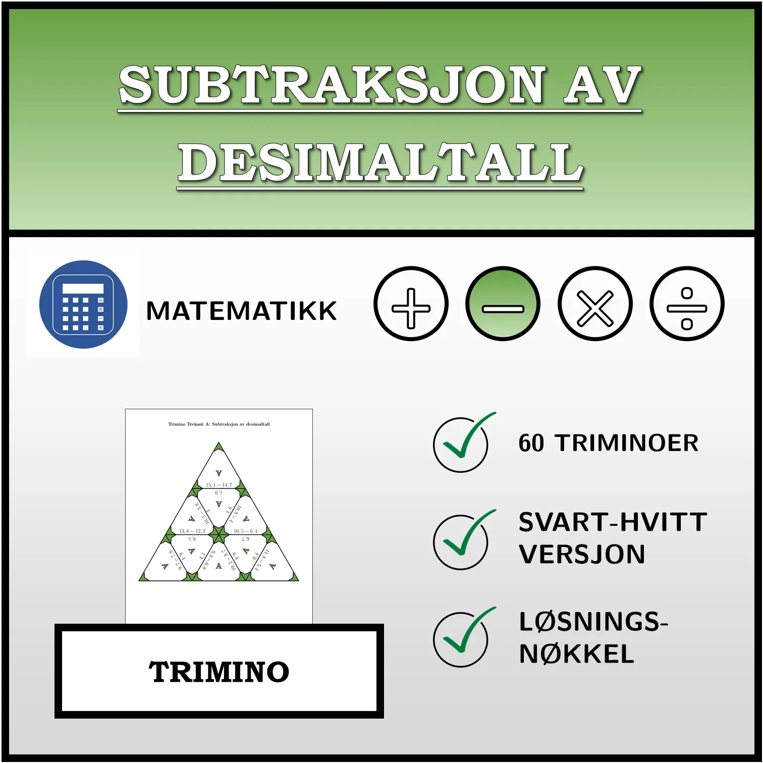 Trimino: Subtraksjon av desimaltall