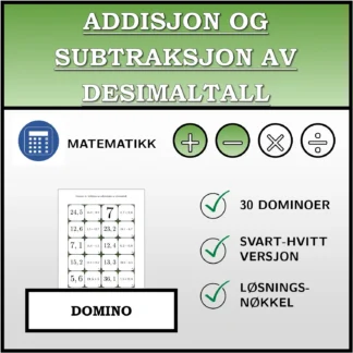 Domino: Addisjon og subtraksjon av desimaltall