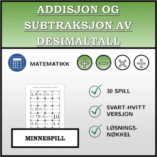Memoryspill: Addisjon og subtraksjon av desimaltall