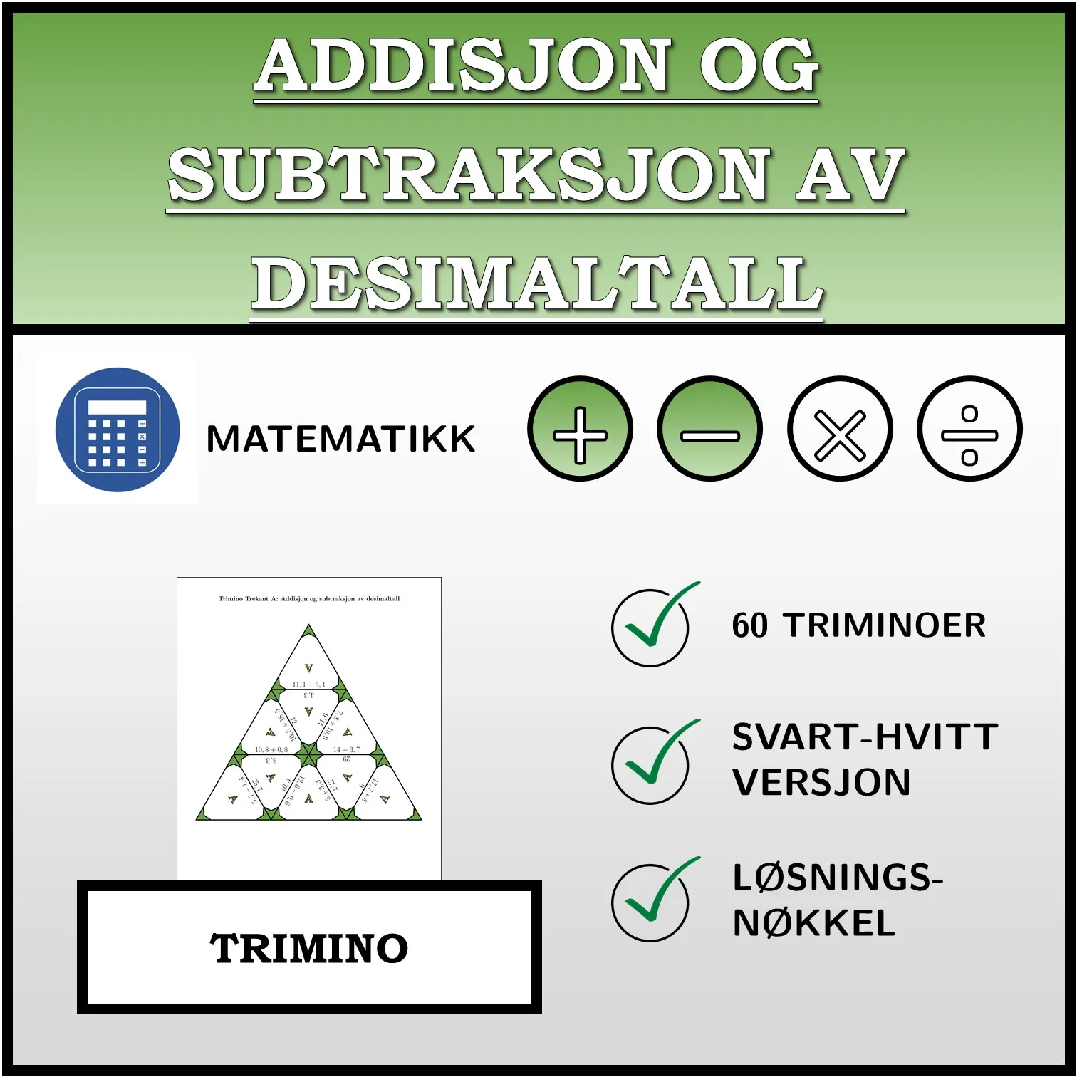 Trimino: Addisjon og subtraksjon av desimaltall