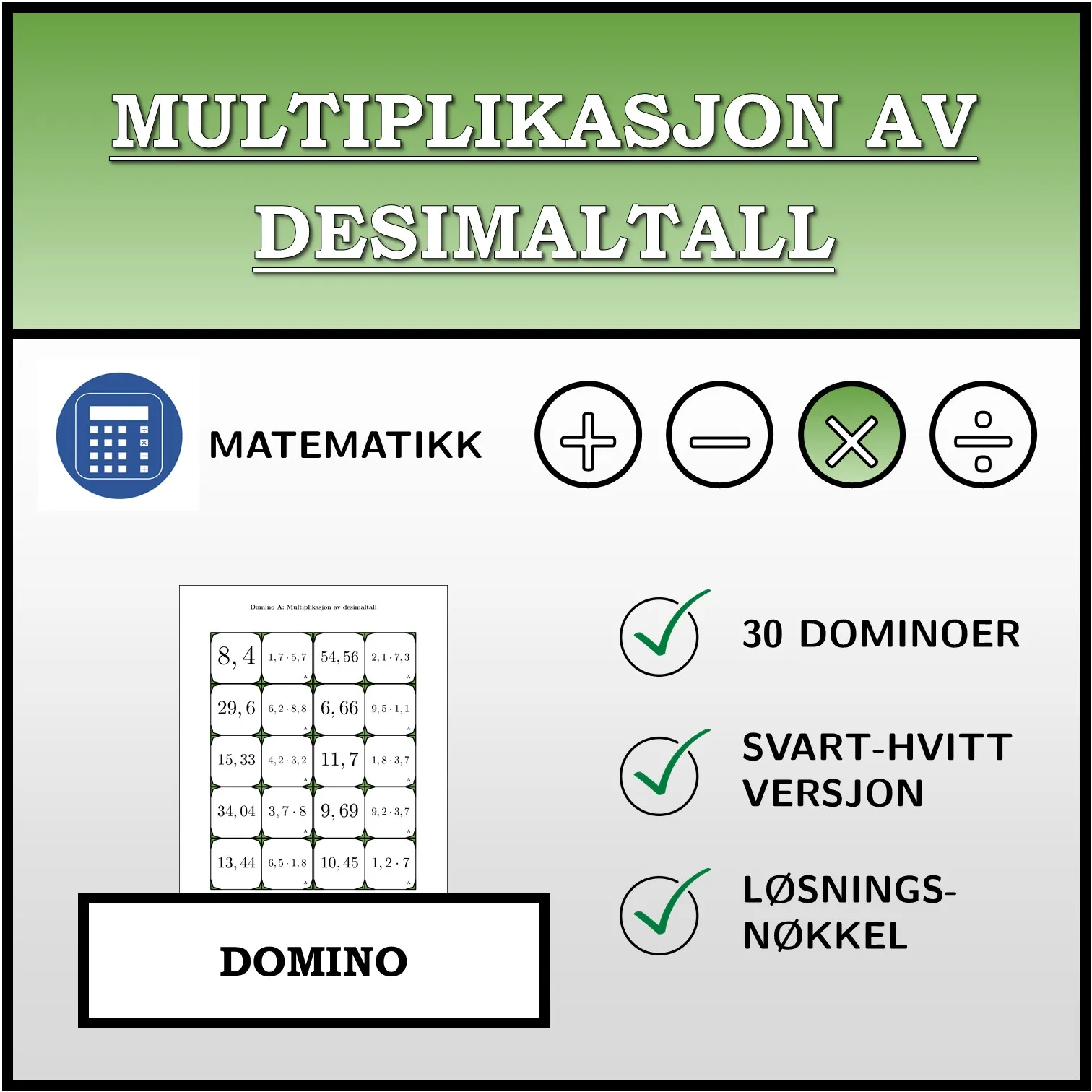 Domino: Multiplikasjon av desimaltall