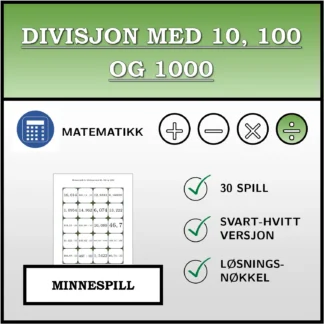 Memoryspill: Divisjon med 10, 100 og 1000