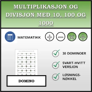 Domino: Multiplikasjon og divisjon med 10, 100 og 1000