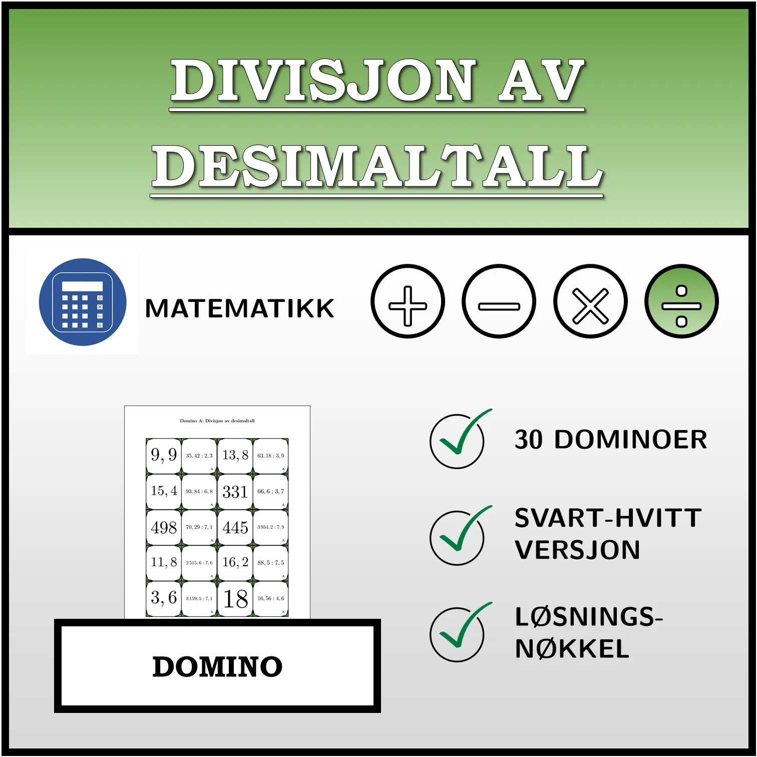 Domino: Divisjon av desimaltall