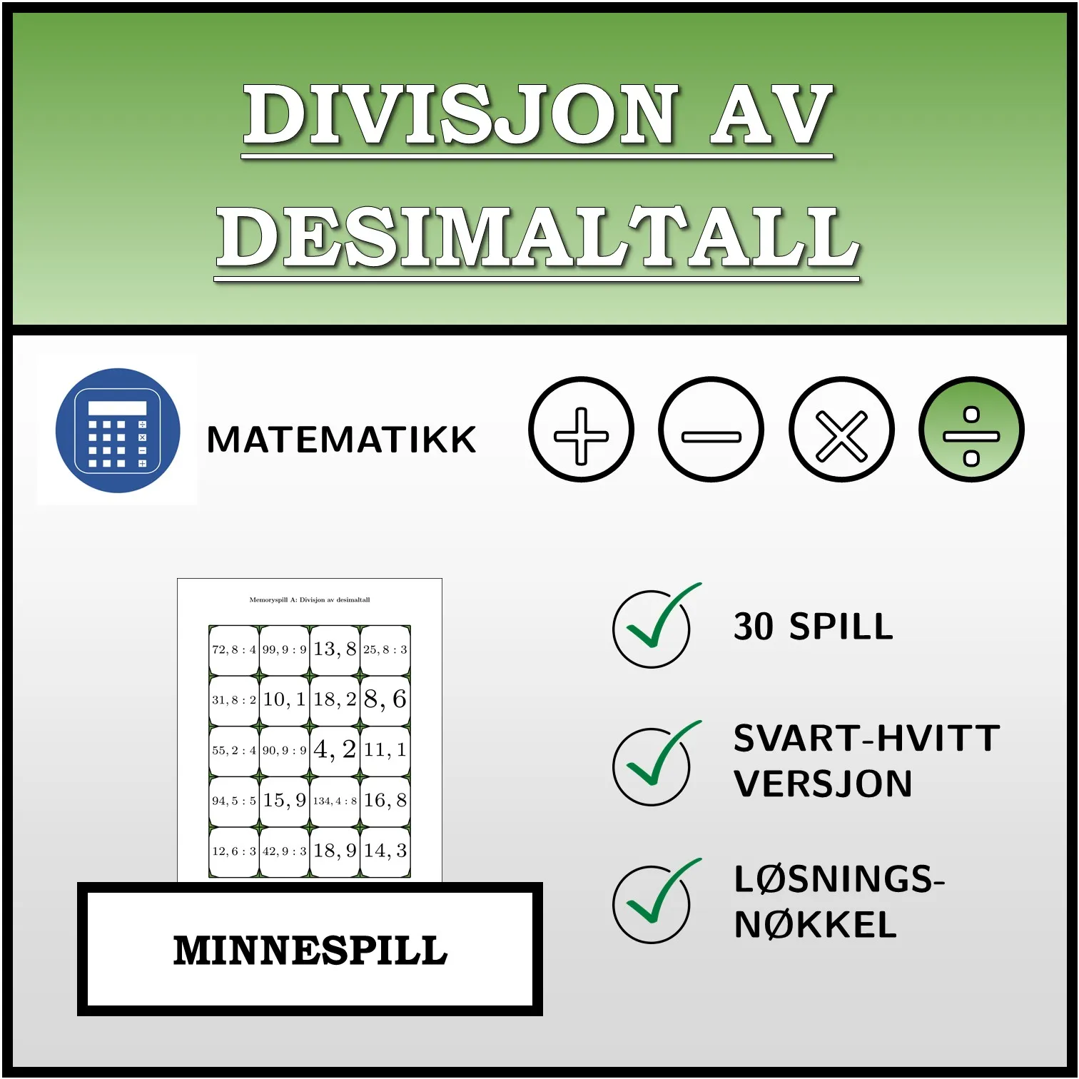 Memoryspill: Divisjon av desimaltall
