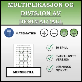 Memoryspill: Multiplikasjon og divisjon av desimaltall