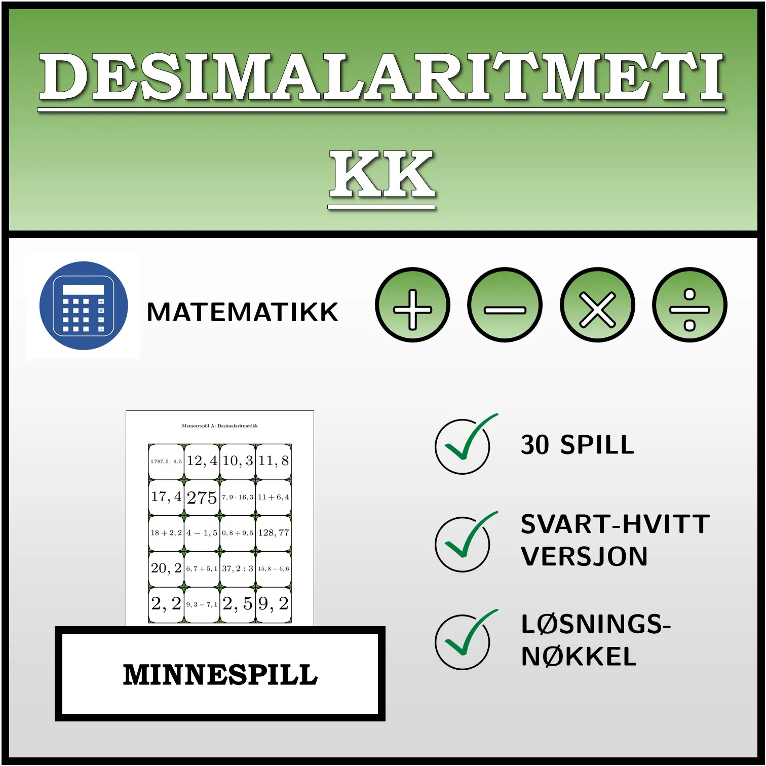 Memoryspill: Desimalaritmetikk