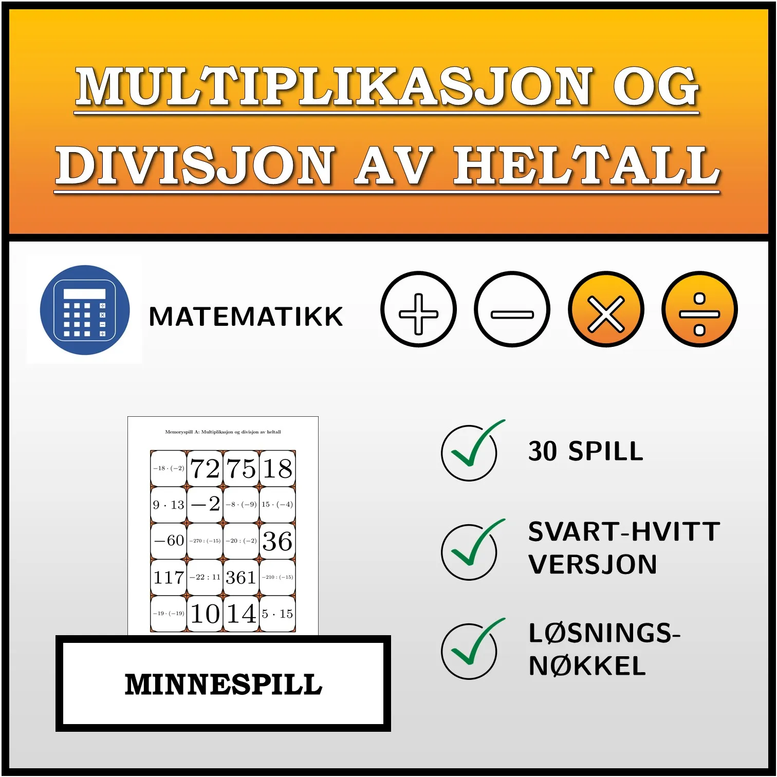 Memoryspill: Multiplikasjon og divisjon av heltall