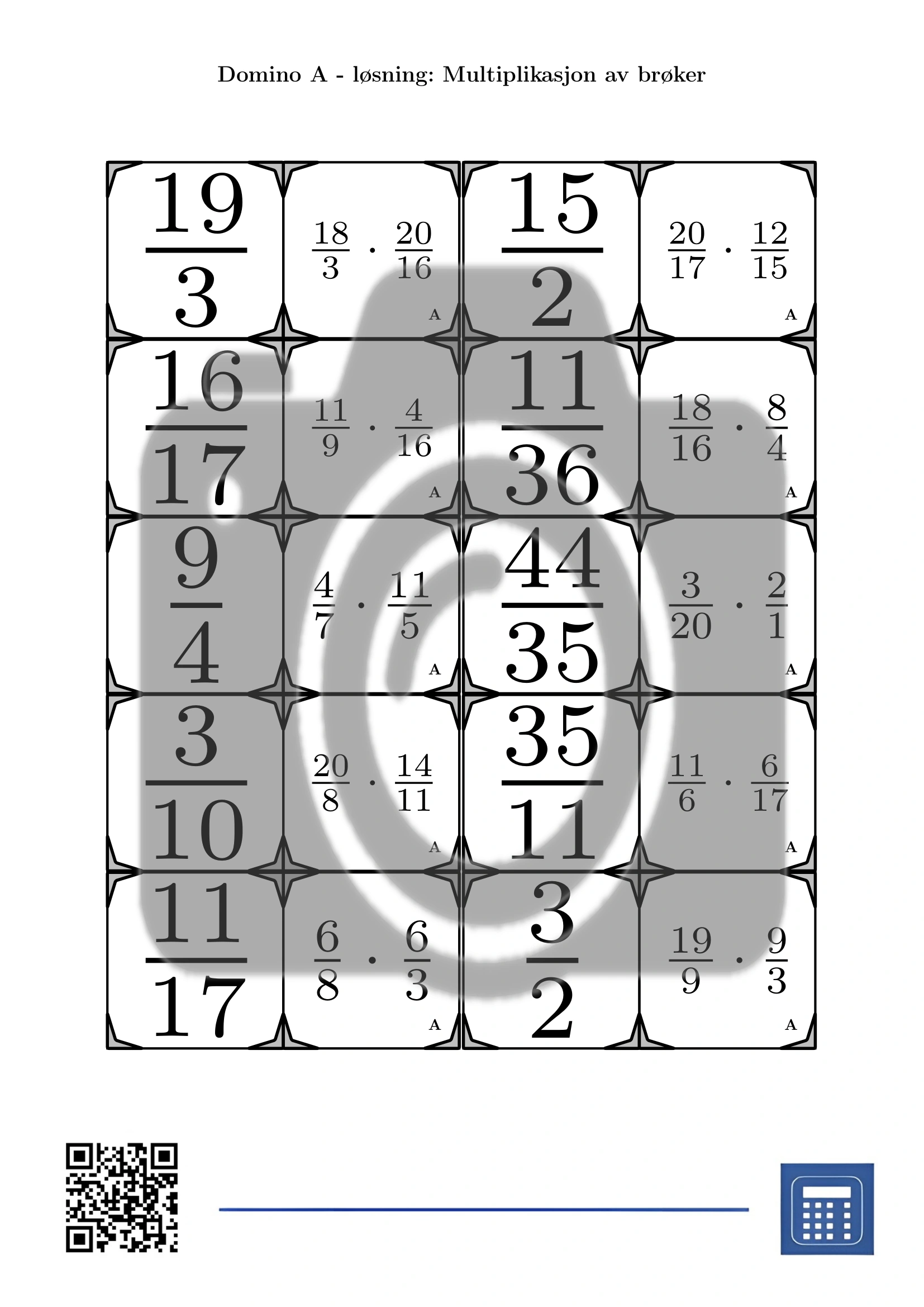 Domino: Multiplikasjon av brøker - Bilde 4