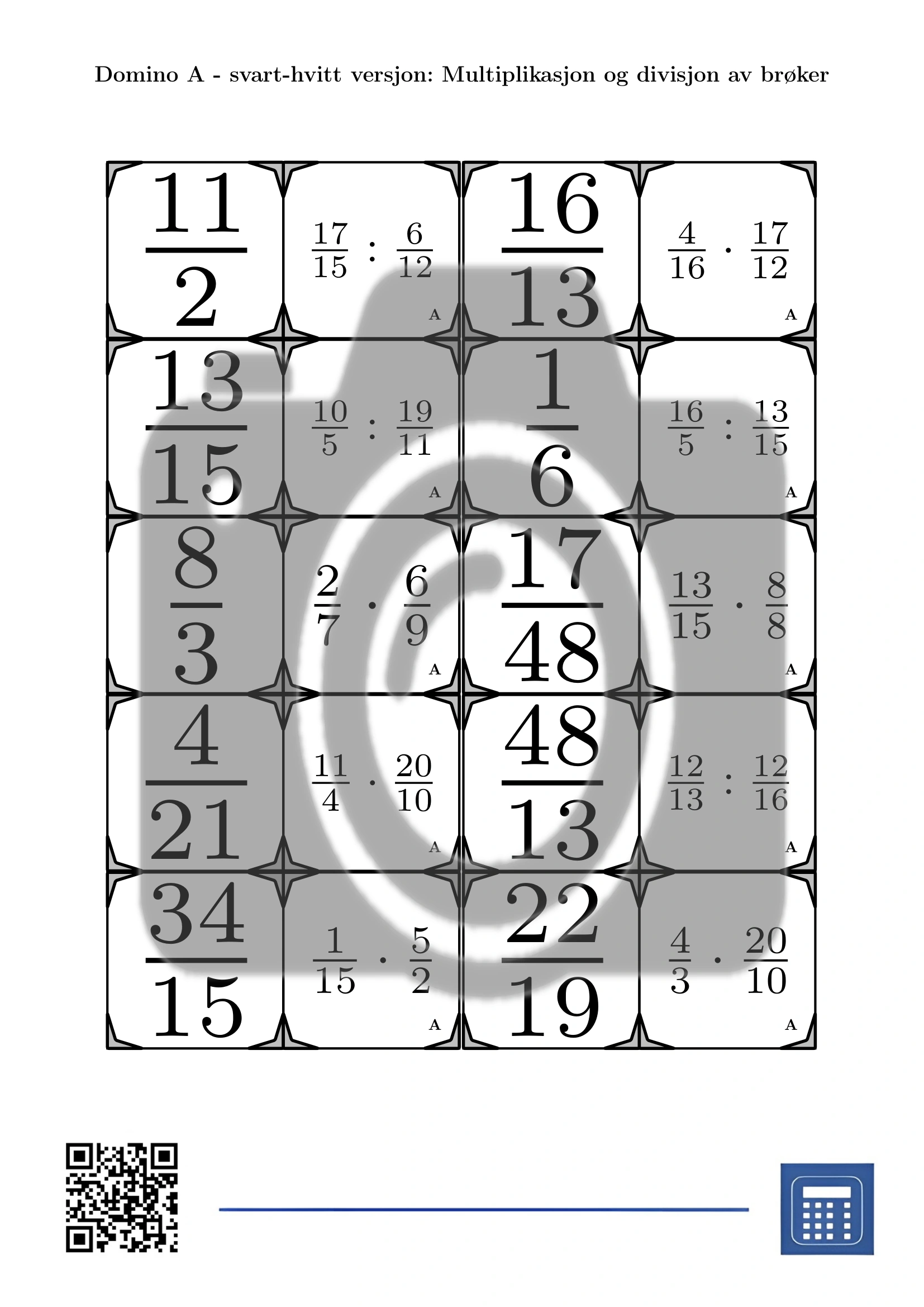 Domino: Multiplikasjon og divisjon av brøker - Bilde 3