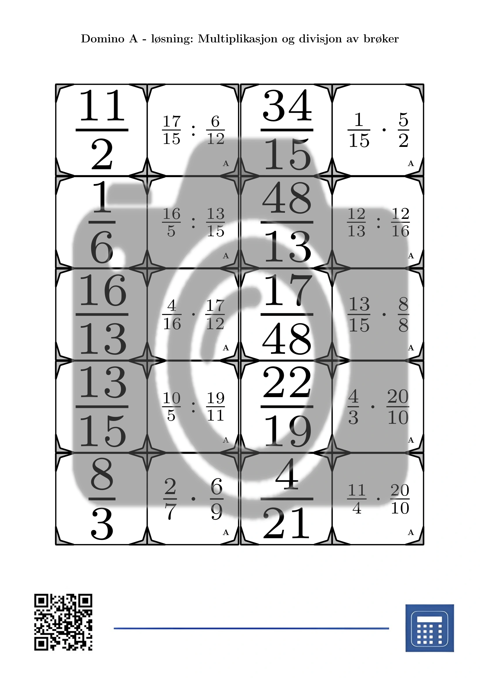 Domino: Multiplikasjon og divisjon av brøker - Bilde 4