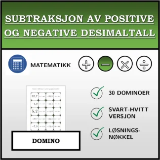Domino: Subtraksjon av positive og negative desimaltall