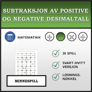 Memoryspill: Subtraksjon av positive og negative desimaltall