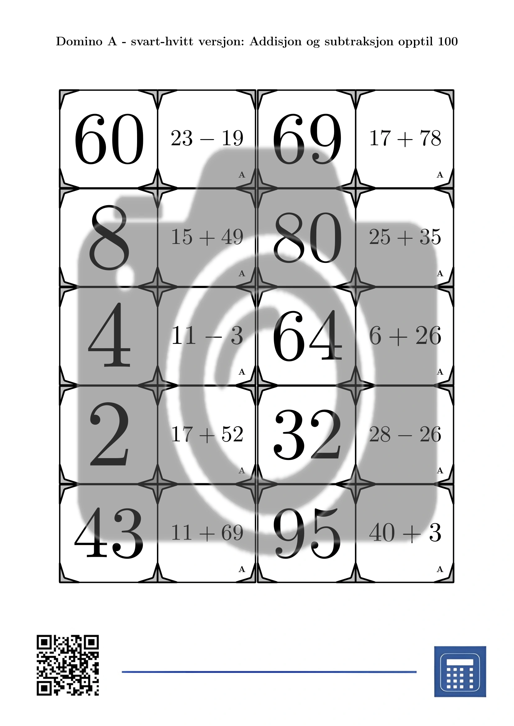 Domino: Addisjon og subtraksjon opptil 100 - Bilde 3
