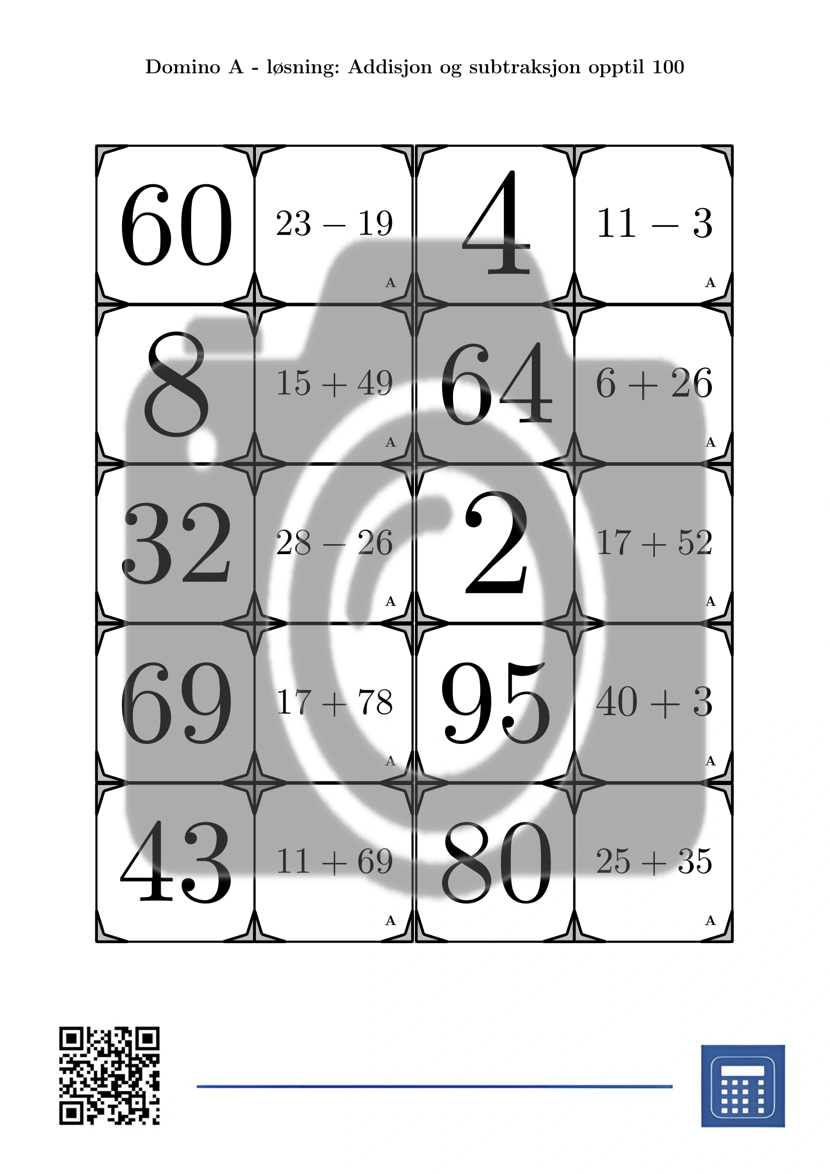 Domino: Addisjon og subtraksjon opptil 100 - Bilde 4