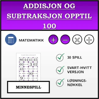 Memoryspill: Addisjon og subtraksjon opptil 100