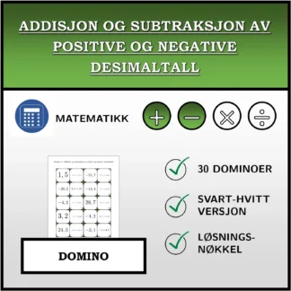 Domino: Addisjon og subtraksjon av positive og negative desimaltall