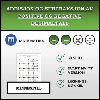 Memoryspill: Addisjon og subtraksjon av positive og negative desimaltall