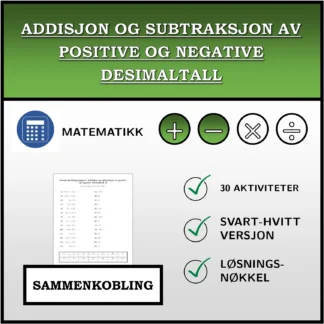 Sammenkoblingsoppgave: Addisjon og subtraksjon av positive og negative desimaltall