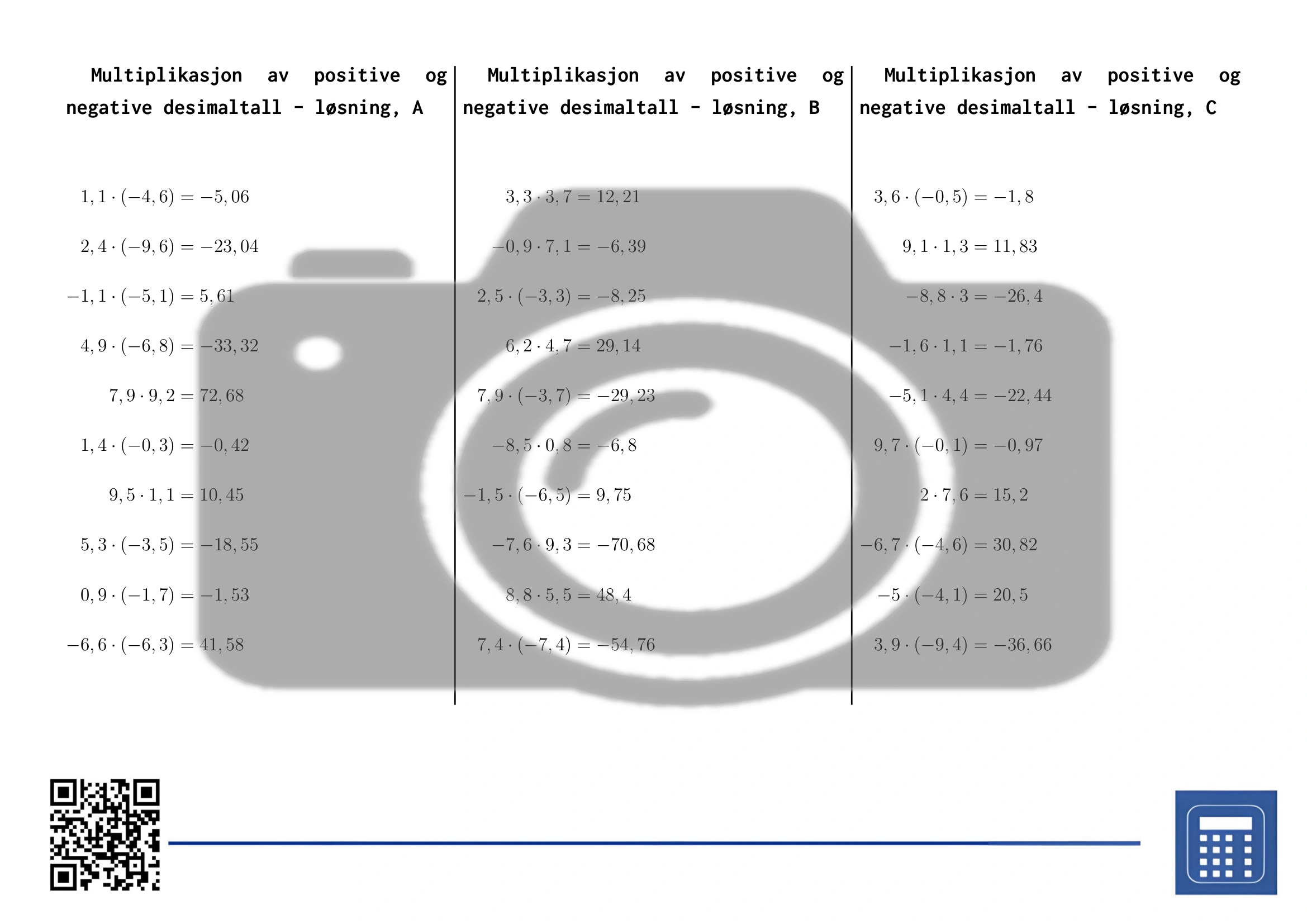 Arbeidsark: Multiplikasjon av positive og negative desimaltall - Bilde 4