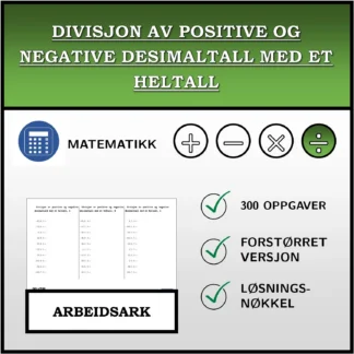 Arbeidsark: Divisjon av positive og negative desimaltall med et heltall