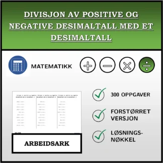 Arbeidsark: Divisjon av positive og negative desimaltall med et desimaltall