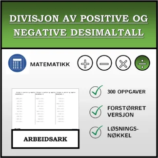 Arbeidsark: Divisjon av positive og negative desimaltall